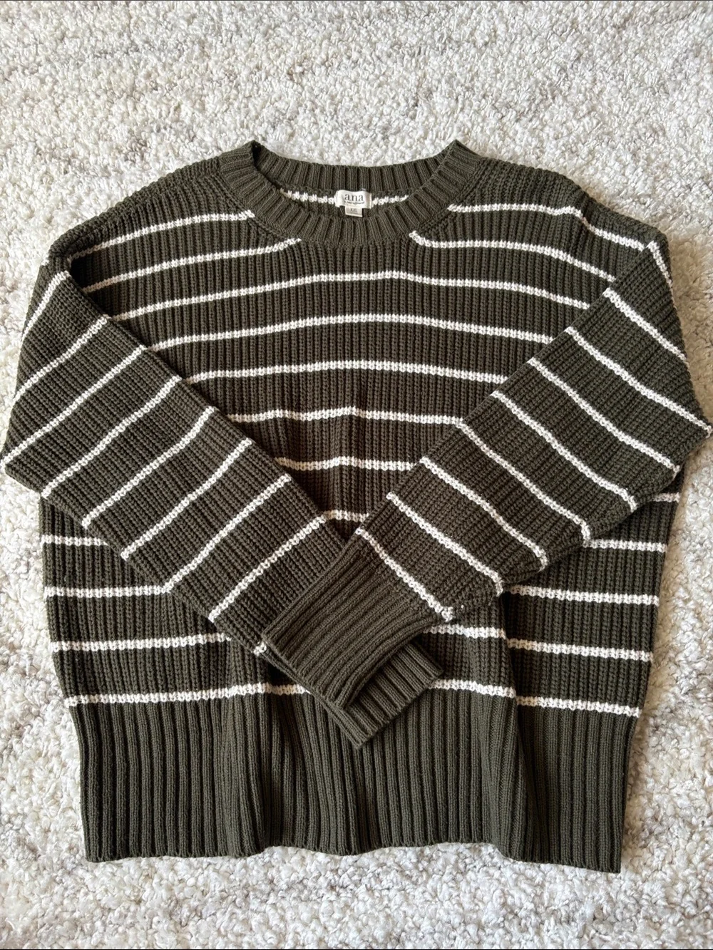 Beautiful A.N.A Olive Green w/ White Stripes Sweater XXL